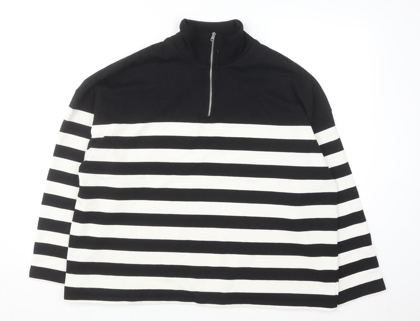 Tu Woman Black & White Striped 1/4 Zip Pullover Sweatshirt XL