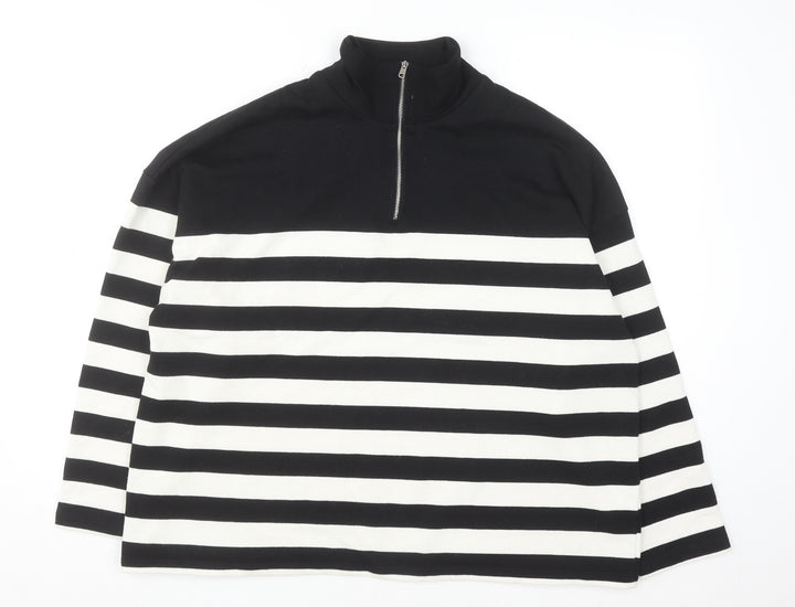 Tu Woman Black & White Striped 1/4 Zip Pullover Sweatshirt XL