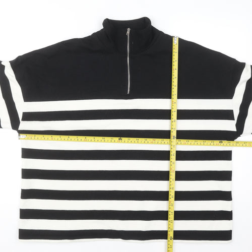 Tu Woman Black & White Striped 1/4 Zip Pullover Sweatshirt XL