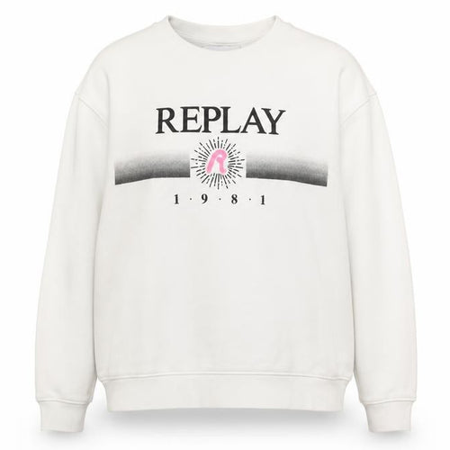 Replay Women White Cotton Blend Sweatshirt Size 3XL Crew Neck