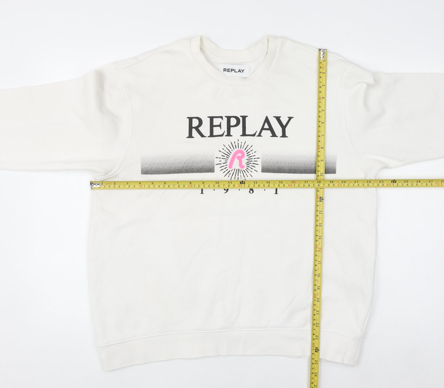 Replay Women White Cotton Blend Sweatshirt Size 3XL Crew Neck