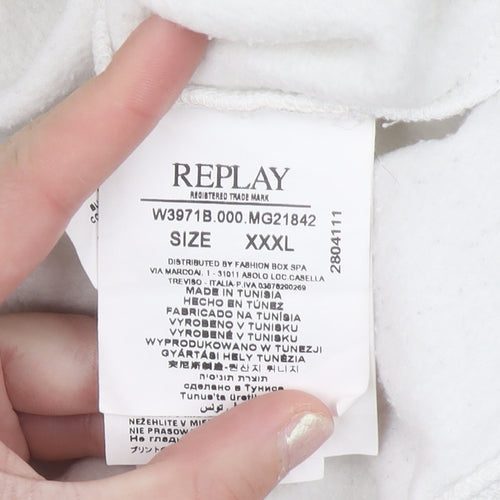 Replay Women White Cotton Blend Sweatshirt Size 3XL Crew Neck