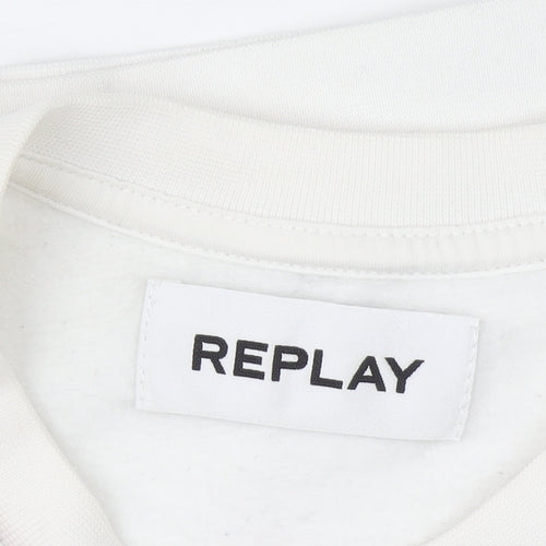 Replay Women White Cotton Blend Sweatshirt Size 3XL Crew Neck