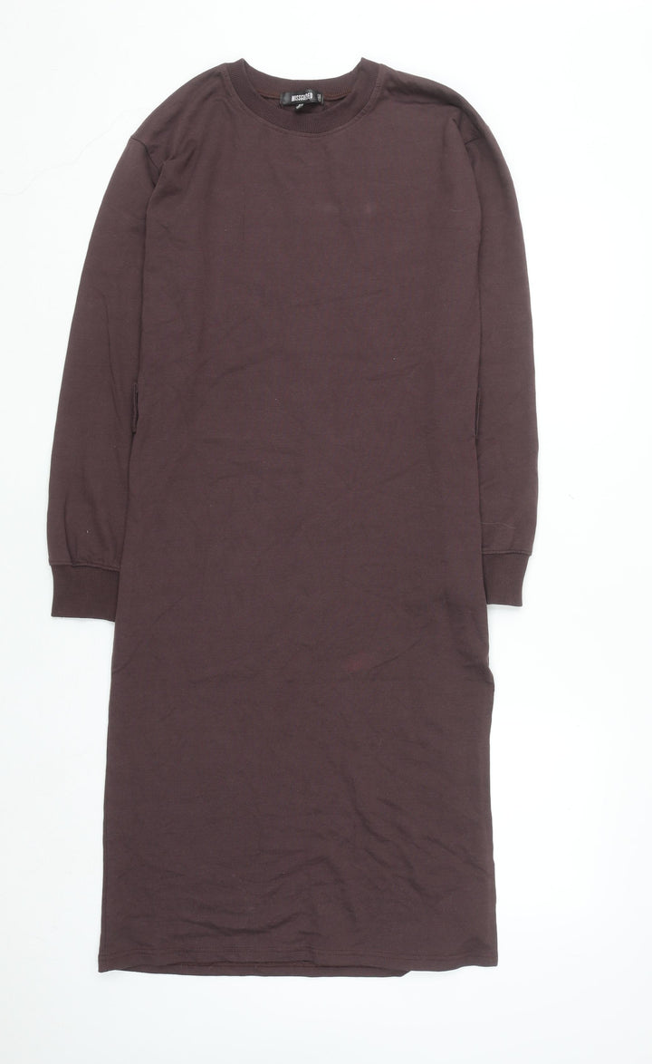 Missguided Women Brown Size 6 Long Sleeve T-Shirt Dress