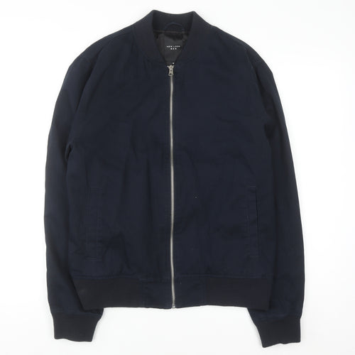 New Look Men Blue Cotton Bomber Jacket M Casual Zip Up