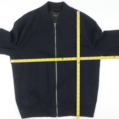 New Look Men Blue Cotton Bomber Jacket M Casual Zip Up