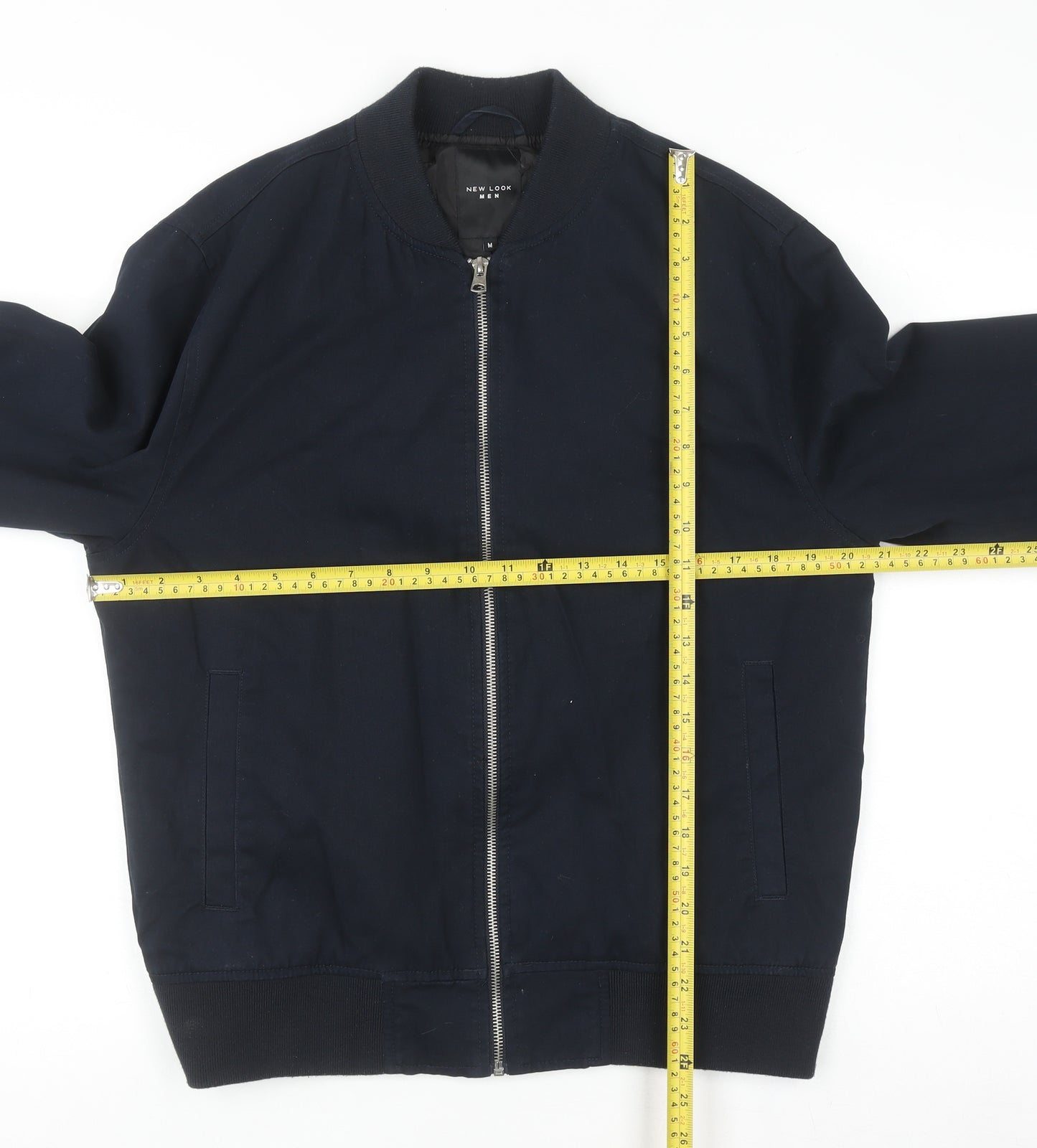 New Look Men Blue Cotton Bomber Jacket M Casual Zip Up