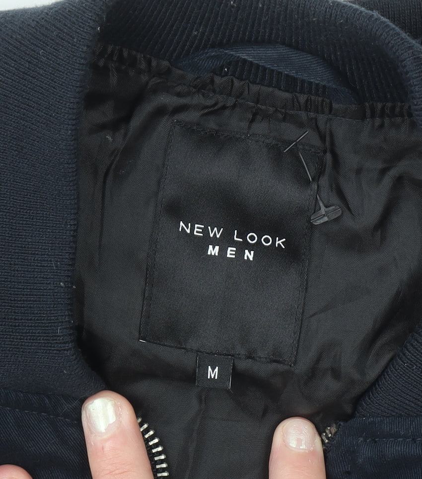 New Look Men Blue Cotton Bomber Jacket M Casual Zip Up