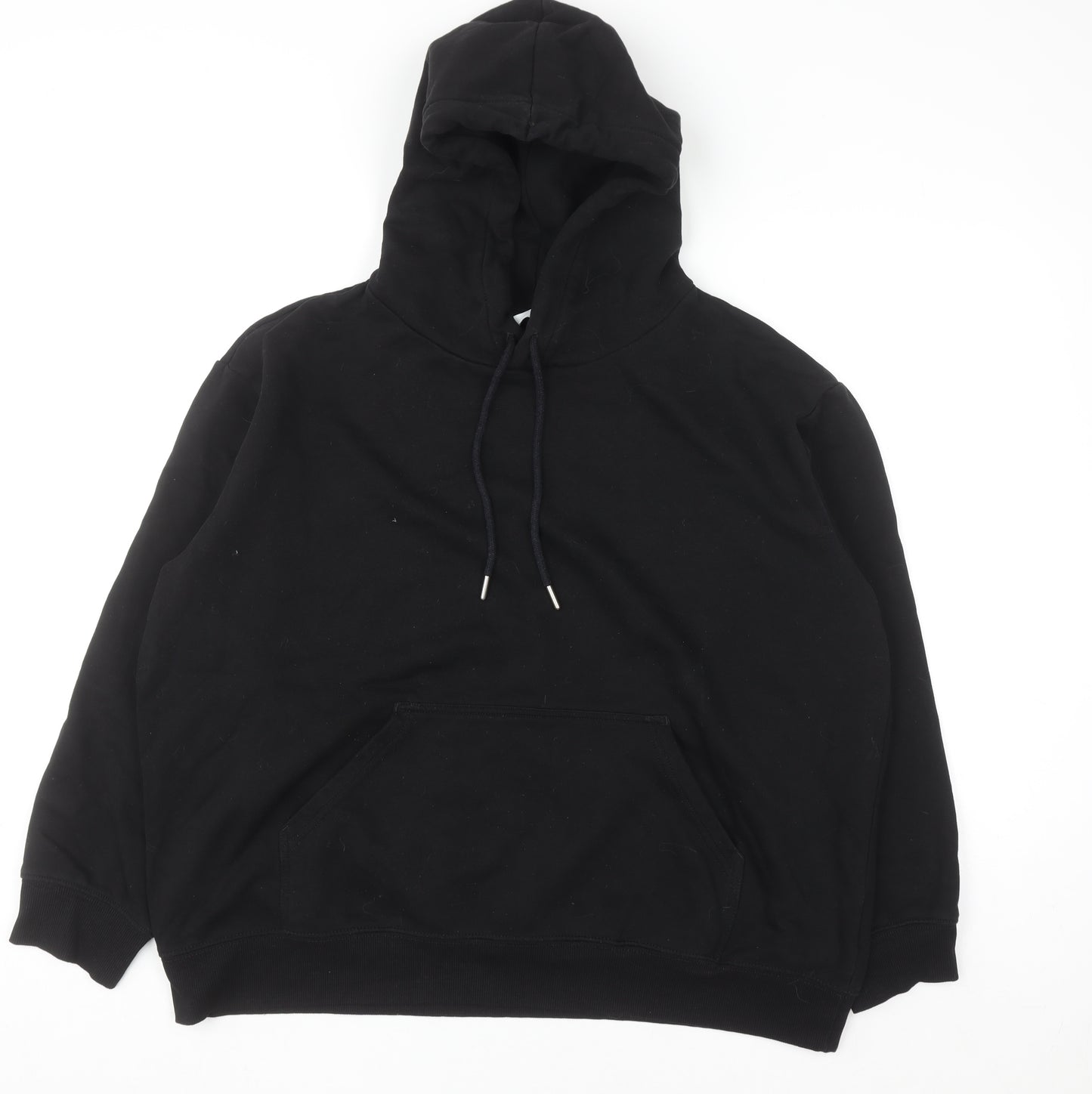 H&M Womens Black Pullover Hoodie Size 16 Cotton Blend Lined