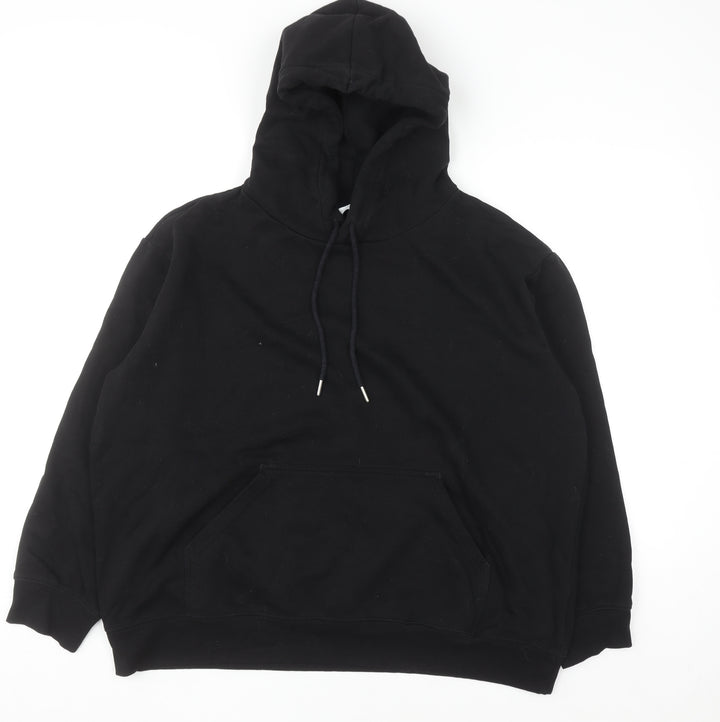 H&M Womens Black Pullover Hoodie Size 16 Cotton Blend Lined