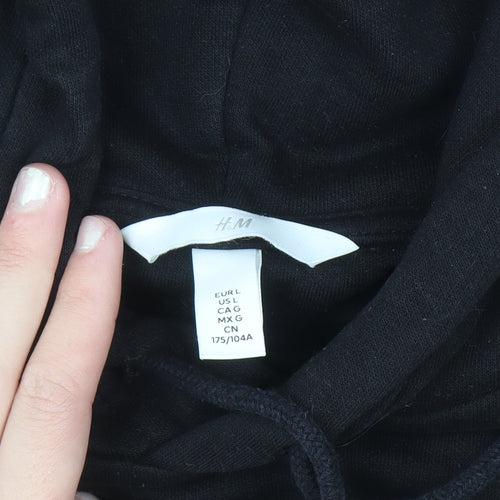 H&M Womens Black Pullover Hoodie Size 16 Cotton Blend Lined