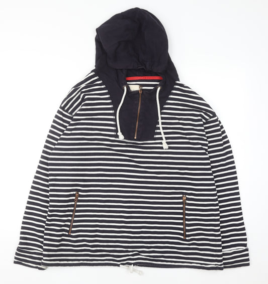 Next Women Navy Striped 1/2 Zip Hoodie Size 16 Cotton