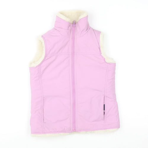 GAP Girls Pink Faux Fur Lined Bodywarmer 8-9 Years Sleeveless Zip Waistcoat