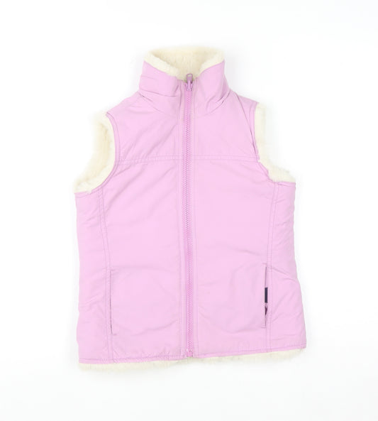 GAP Girls Pink Faux Fur Lined Bodywarmer 8-9 Years Sleeveless Zip Waistcoat