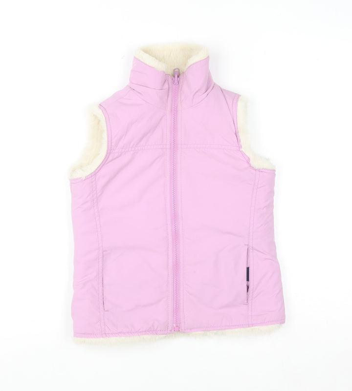 GAP Girls Pink Faux Fur Lined Bodywarmer 8-9 Years Sleeveless Zip Waistcoat
