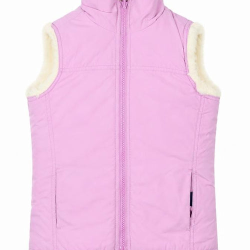 GAP Girls Pink Faux Fur Lined Bodywarmer 8-9 Years Sleeveless Zip Waistcoat