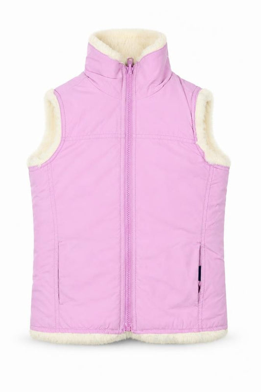 GAP Girls Pink Faux Fur Lined Bodywarmer 8-9 Years Sleeveless Zip Waistcoat