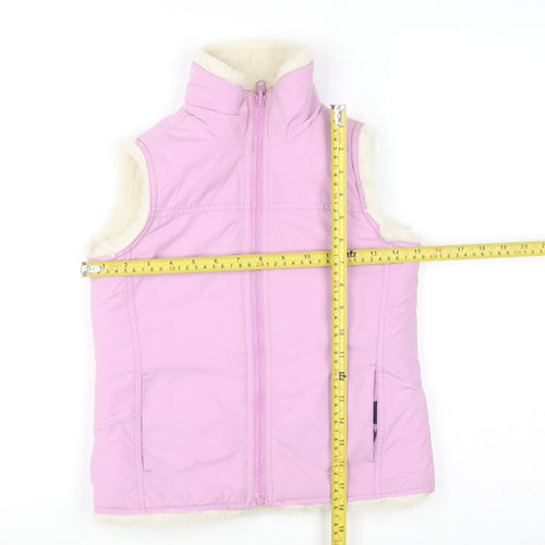 GAP Girls Pink Faux Fur Lined Bodywarmer 8-9 Years Sleeveless Zip Waistcoat