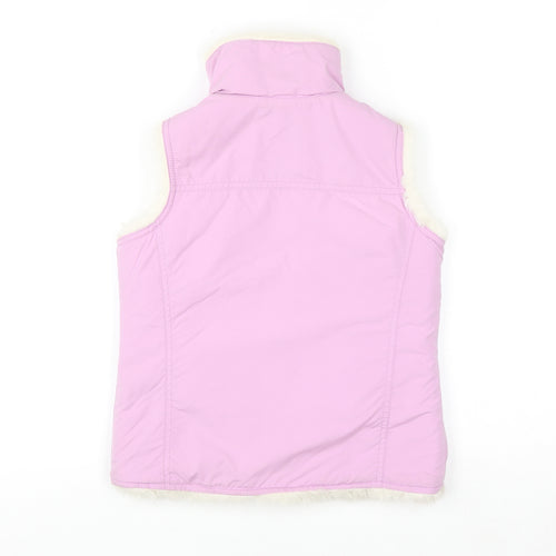 GAP Girls Pink Faux Fur Lined Bodywarmer 8-9 Years Sleeveless Zip Waistcoat