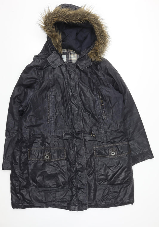 Marks and Spencer Indigo Women's Black Faux Fur Hooded Parka Coat Size 22