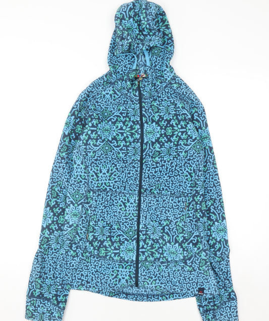 Sherpa Adventure Gear Women Blue Patterned Fleece Full Zip Hoodie Size L