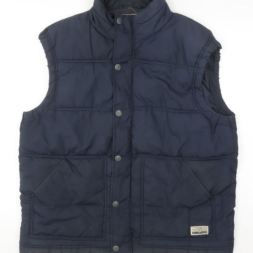 EASY Men's Blue Puffer Waistcoat L Vintage Varsity Style Polyester