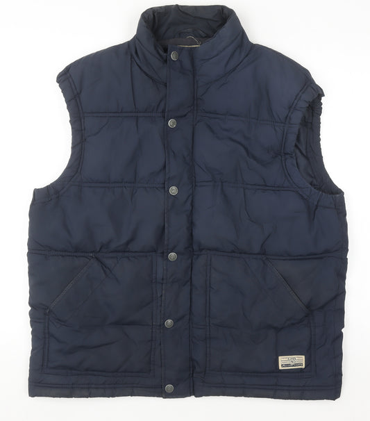 EASY Men's Blue Puffer Waistcoat L Vintage Varsity Style Polyester