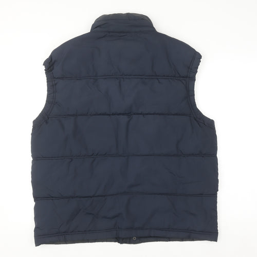 EASY Men's Blue Puffer Waistcoat L Vintage Varsity Style Polyester