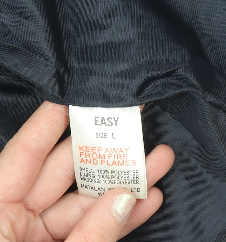 EASY Men's Blue Puffer Waistcoat L Vintage Varsity Style Polyester