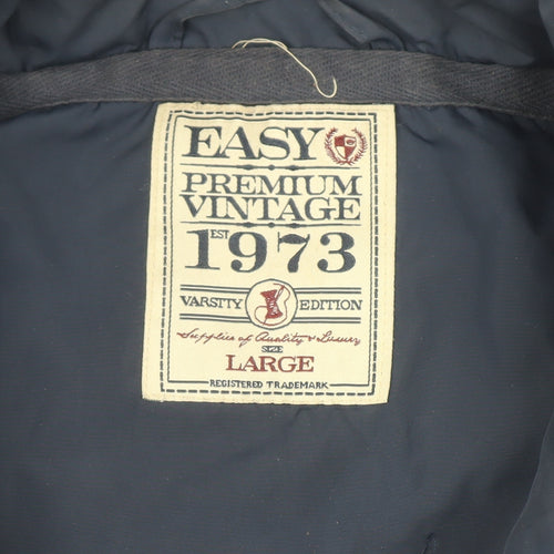 EASY Men's Blue Puffer Waistcoat L Vintage Varsity Style Polyester