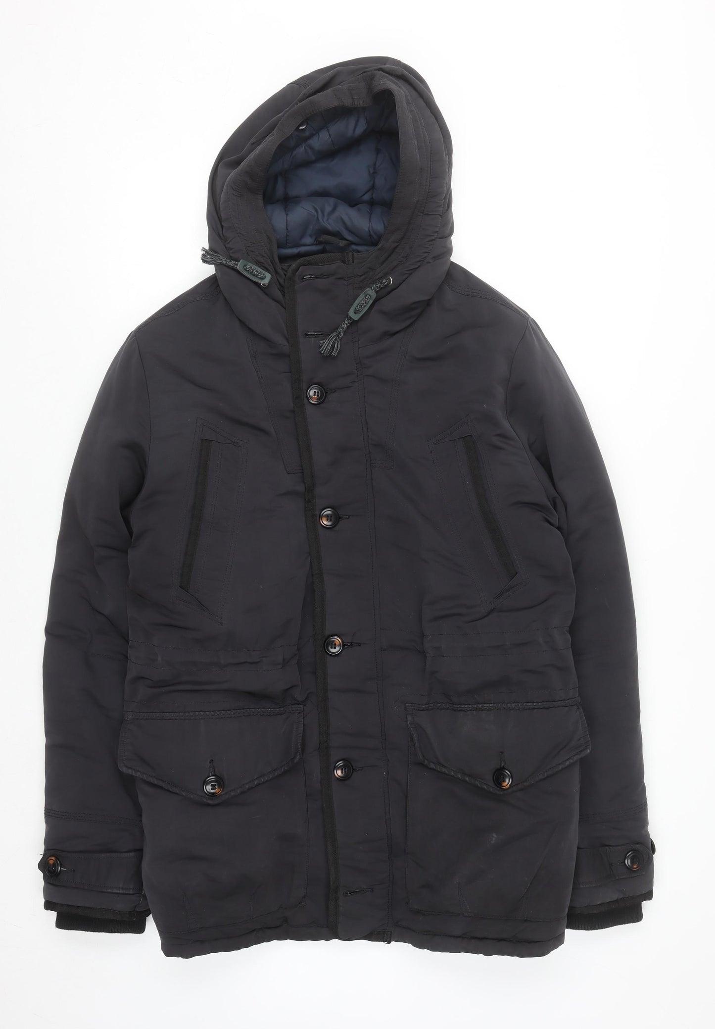 Burton Menswear London Men's Black Hooded Parka Jacket Size M