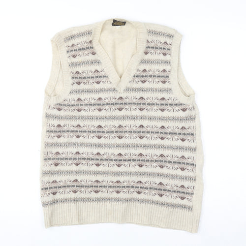 Marks and Spencer Men’s Beige Fair Isle Wool Sleeveless Vest L