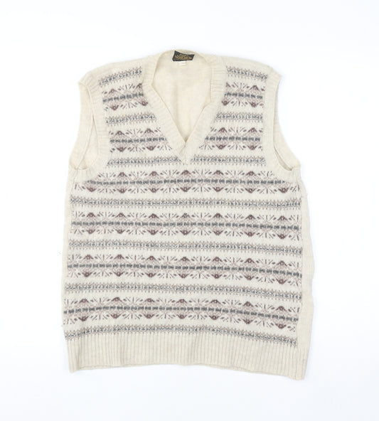 Marks and Spencer Men’s Beige Fair Isle Wool Sleeveless Vest L