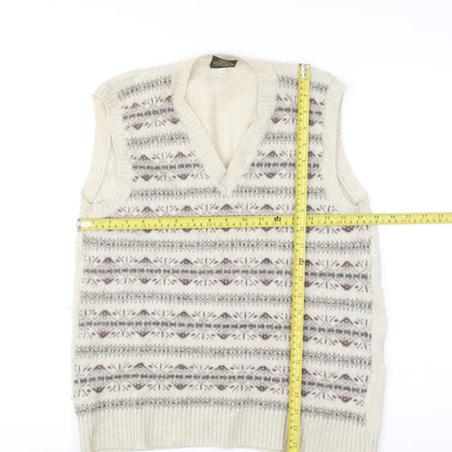 Marks and Spencer Men’s Beige Fair Isle Wool Sleeveless Vest L