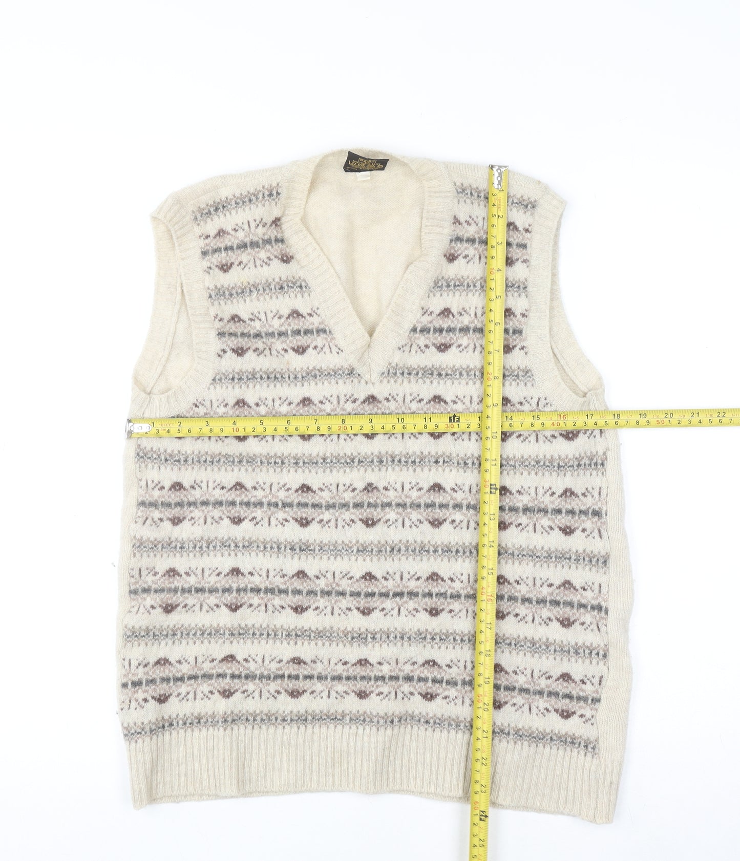 Marks and Spencer Men’s Beige Fair Isle Wool Sleeveless Vest L