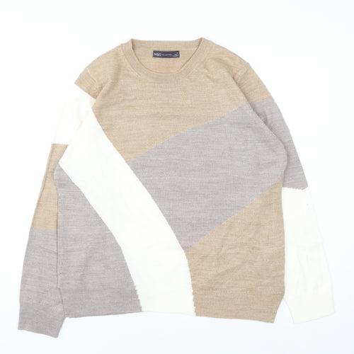 Marks and Spencer Women’s Beige Geometric Crew Neck Acrylic Jumper Size 14