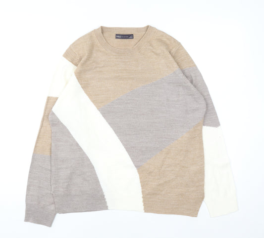 Marks and Spencer Women’s Beige Geometric Crew Neck Acrylic Jumper Size 14