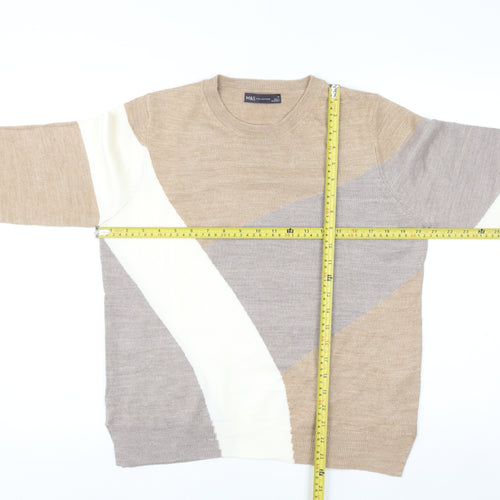 Marks and Spencer Women’s Beige Geometric Crew Neck Acrylic Jumper Size 14