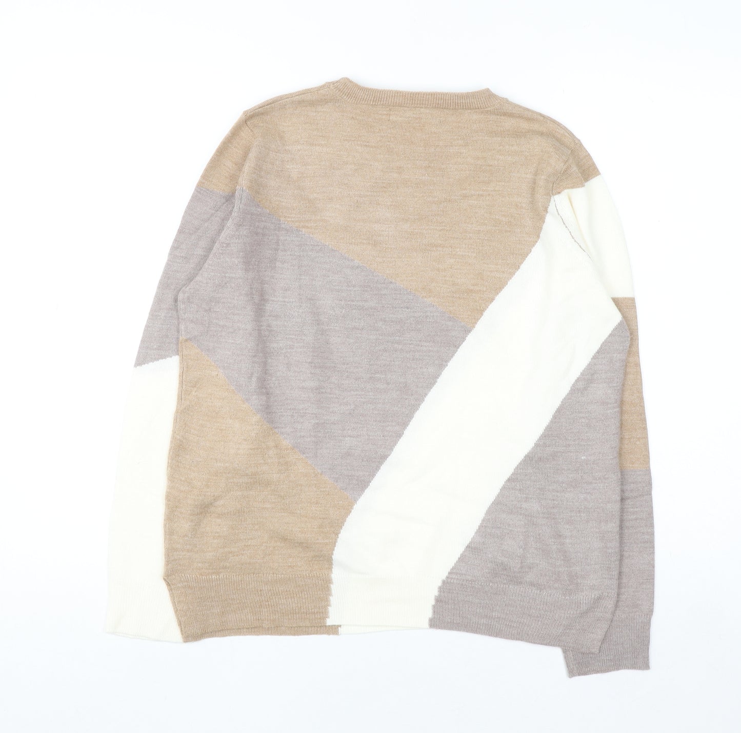 Marks and Spencer Women’s Beige Geometric Crew Neck Acrylic Jumper Size 14
