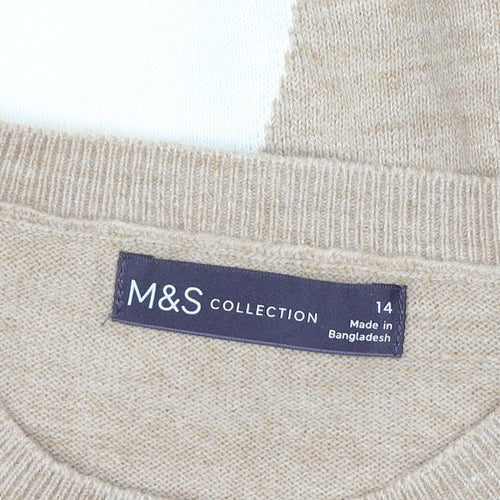 Marks and Spencer Women’s Beige Geometric Crew Neck Acrylic Jumper Size 14