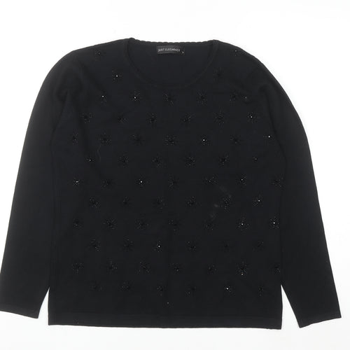 Just Elegance Womens Black Beaded Knit Pullover Jumper Medium