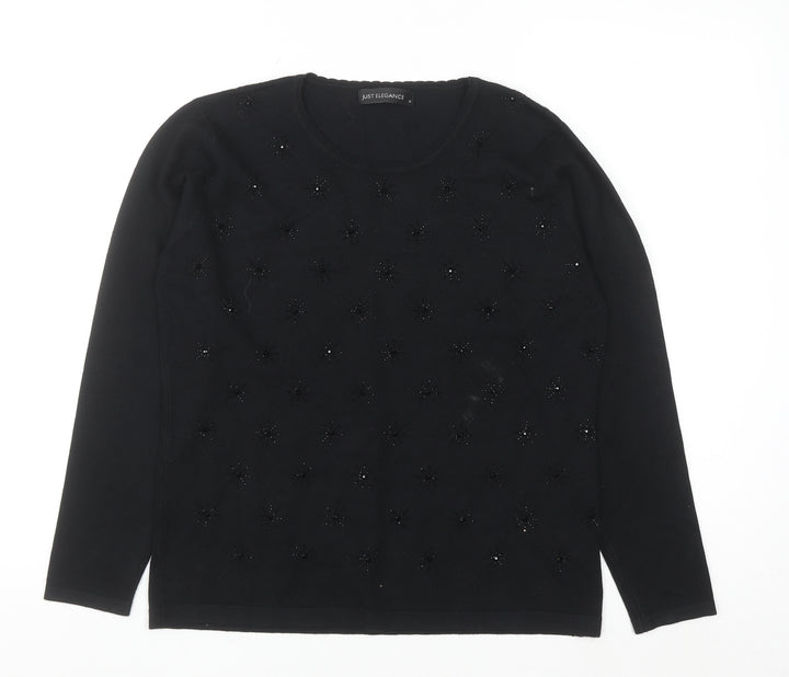 Just Elegance Womens Black Beaded Knit Pullover Jumper Medium