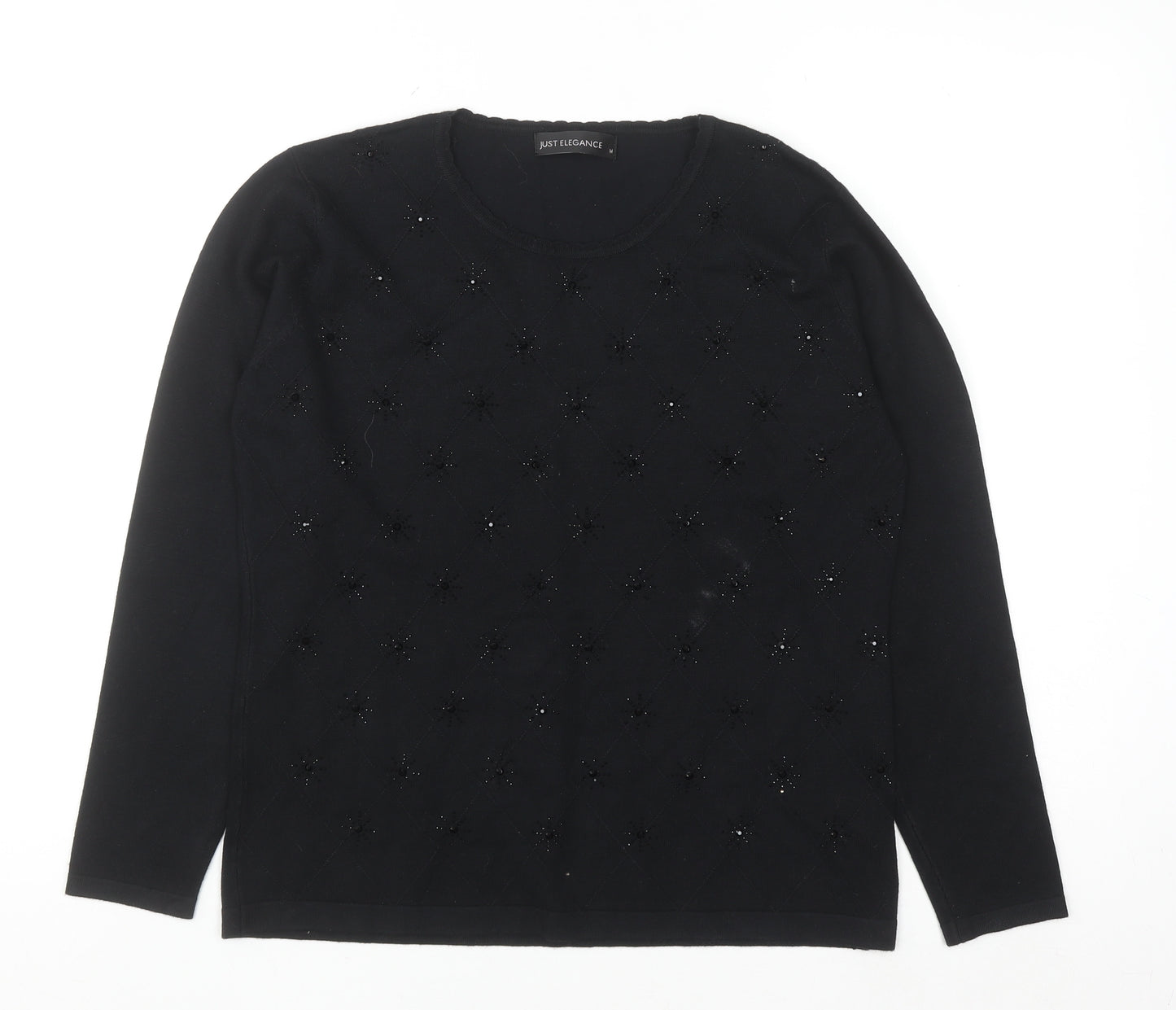 Just Elegance Womens Black Beaded Knit Pullover Jumper Medium