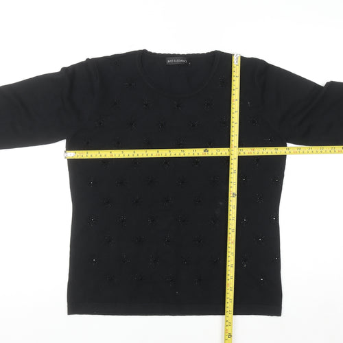 Just Elegance Womens Black Beaded Knit Pullover Jumper Medium