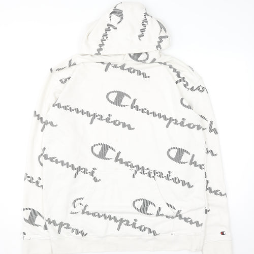 Champion Men's White XL Pullover Hoodie with All Over Logo Print