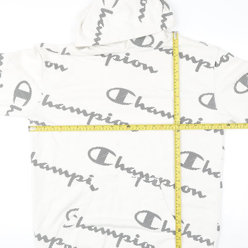 Champion Men's White XL Pullover Hoodie with All Over Logo Print