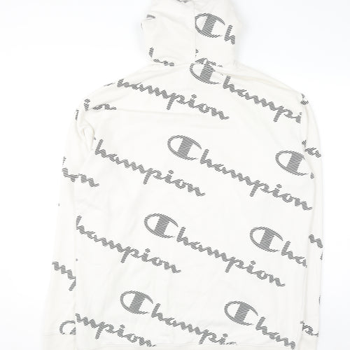 Champion Men's White XL Pullover Hoodie with All Over Logo Print