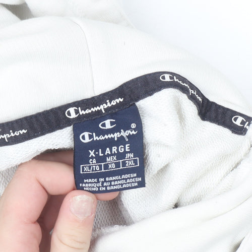 Champion Men's White XL Pullover Hoodie with All Over Logo Print