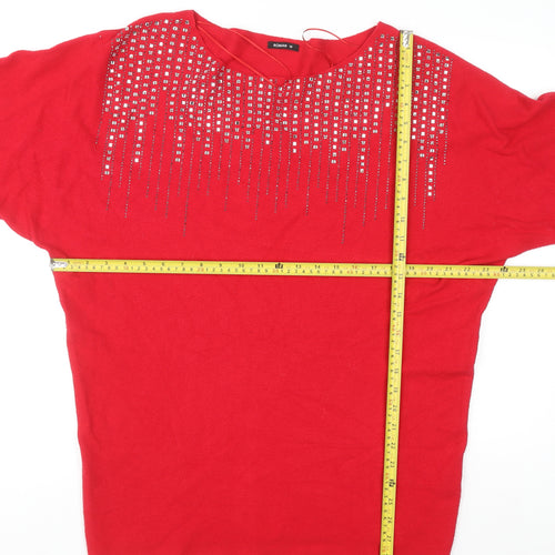 Roman Women's Red Rhinestone Boat Neck Pullover Jumper Size 18