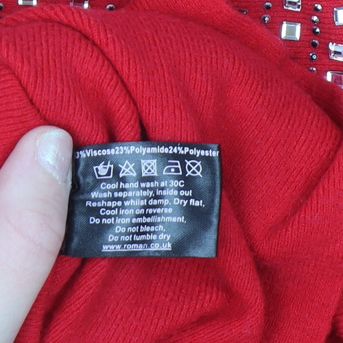 Roman Women's Red Rhinestone Boat Neck Pullover Jumper Size 18